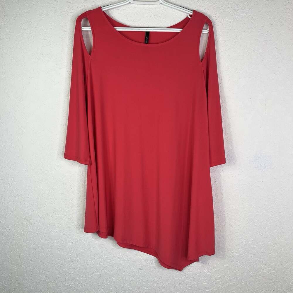 IC by Connie K Hot Pink Blouse Size L Asymmetrical Hem lagenlook, art to wear